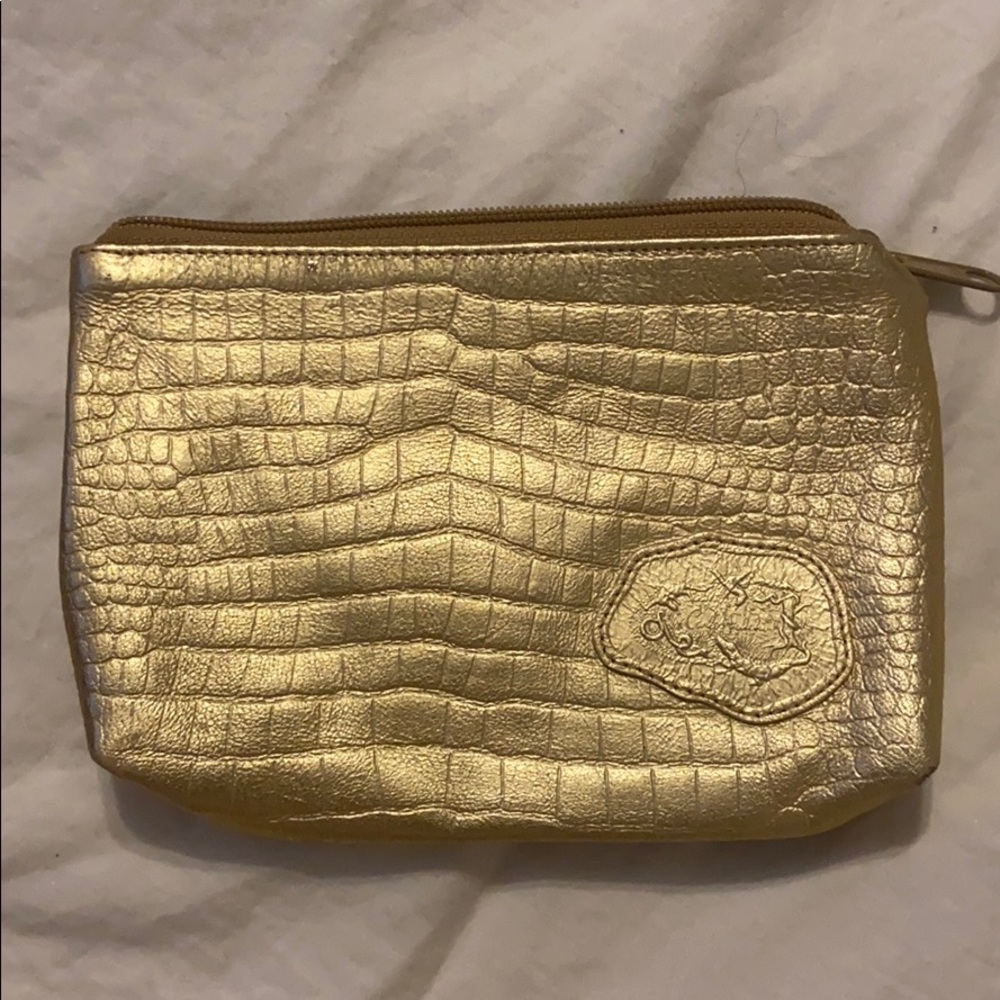 Carlos Falchi Gold Croc Logo Makeup/Pouch Mini Bag